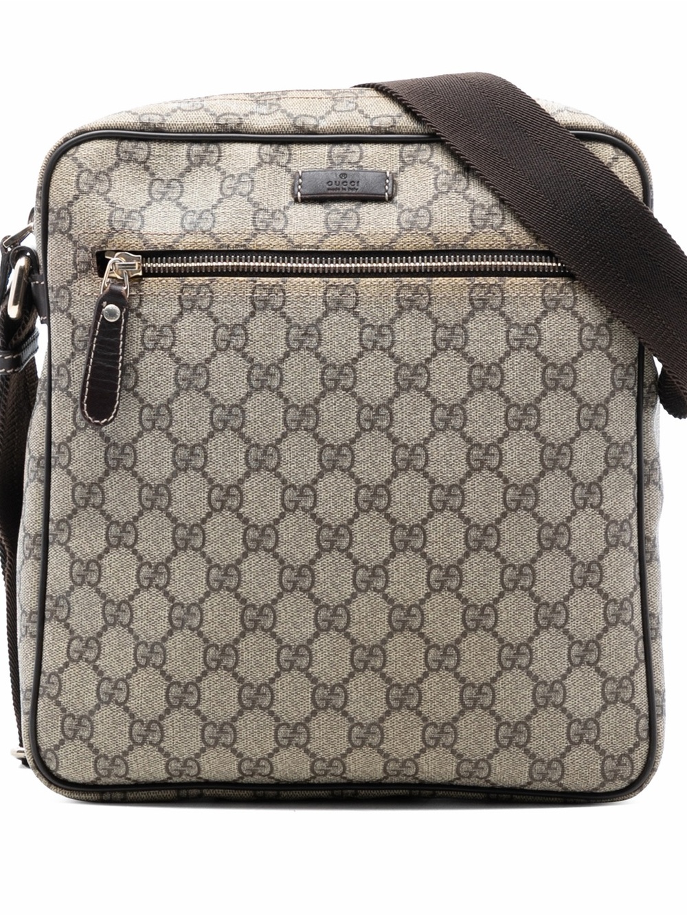Gucci GG Supreme Canvas & Dark Brown Leather Messenger Crossbody Bag